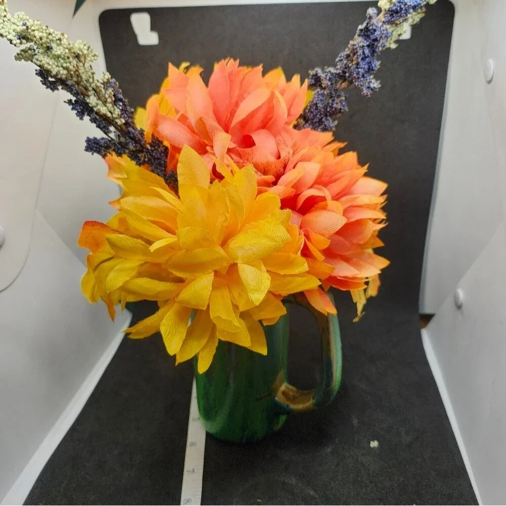 Hand Crafted Floral Table Centerpiece Fall Chrsyanthemum Glass